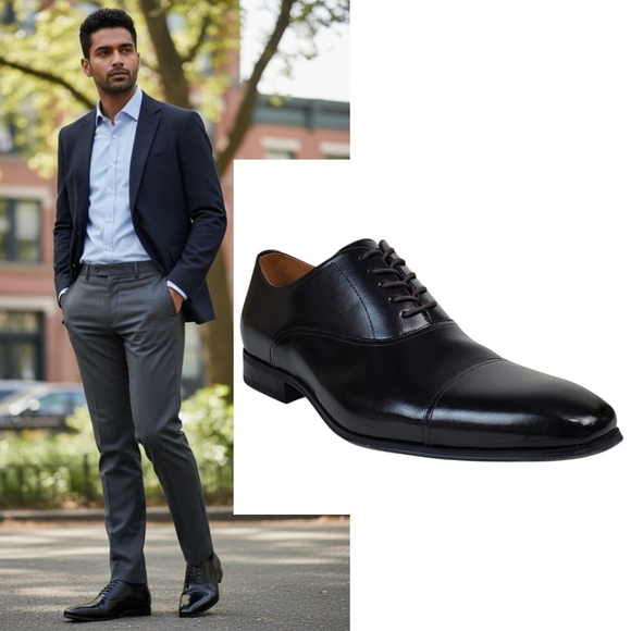 Florsheim mens 10.5 D Carino cap oxford shoes black leather dress preppy classic